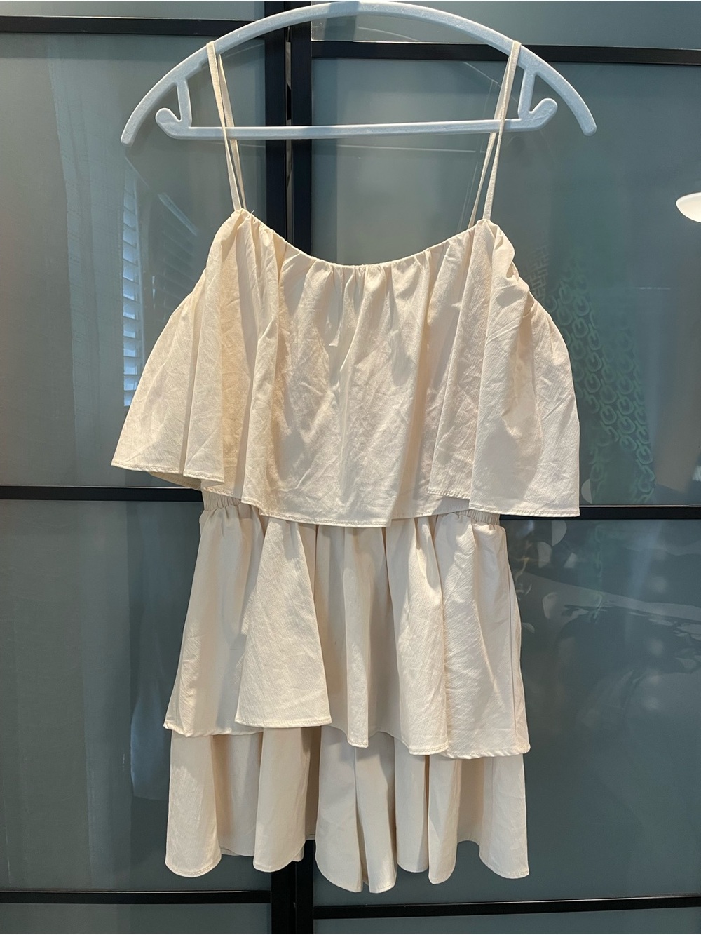 English Factory Cream Tiered Spaghetti Strap Romper